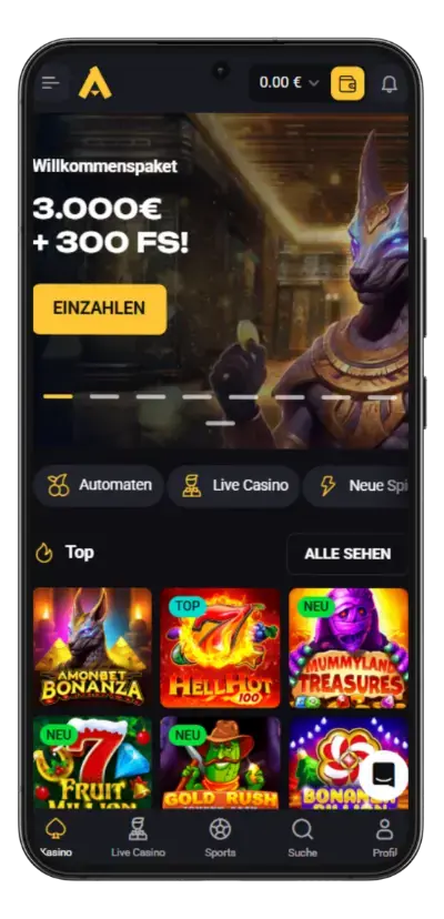 Starten und Anmelden Amonbet